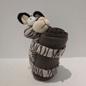 Korean Air Plush Grey Tiger Stuffed Animal With Brown Blanket